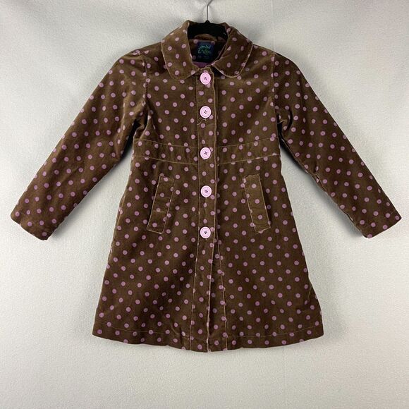 Mini Boden Velvet Coat Jacket Girls 7 8 Brown Polka Dot Preppy Retro Whimsy Mod